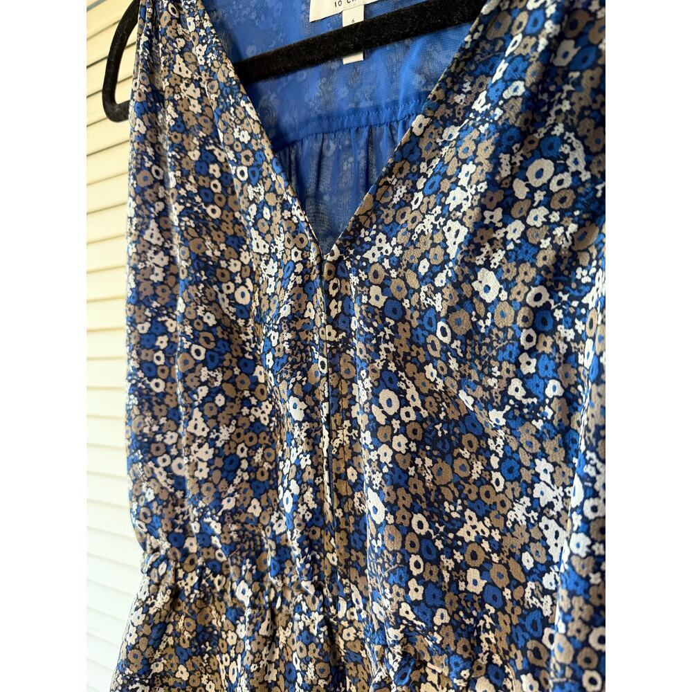 Derek Lam 10 Crosby Blue Floral Tiered Sleeveless Dress Sz 6 - Picture 7 of 7
